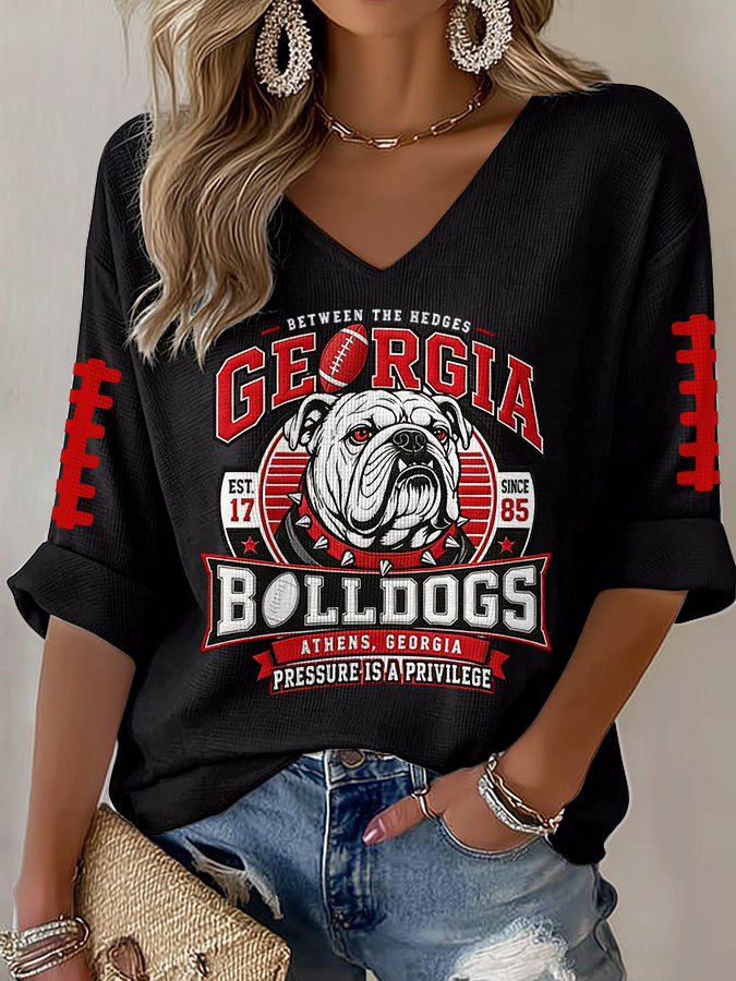 Women'S Football Print Waffle  Top