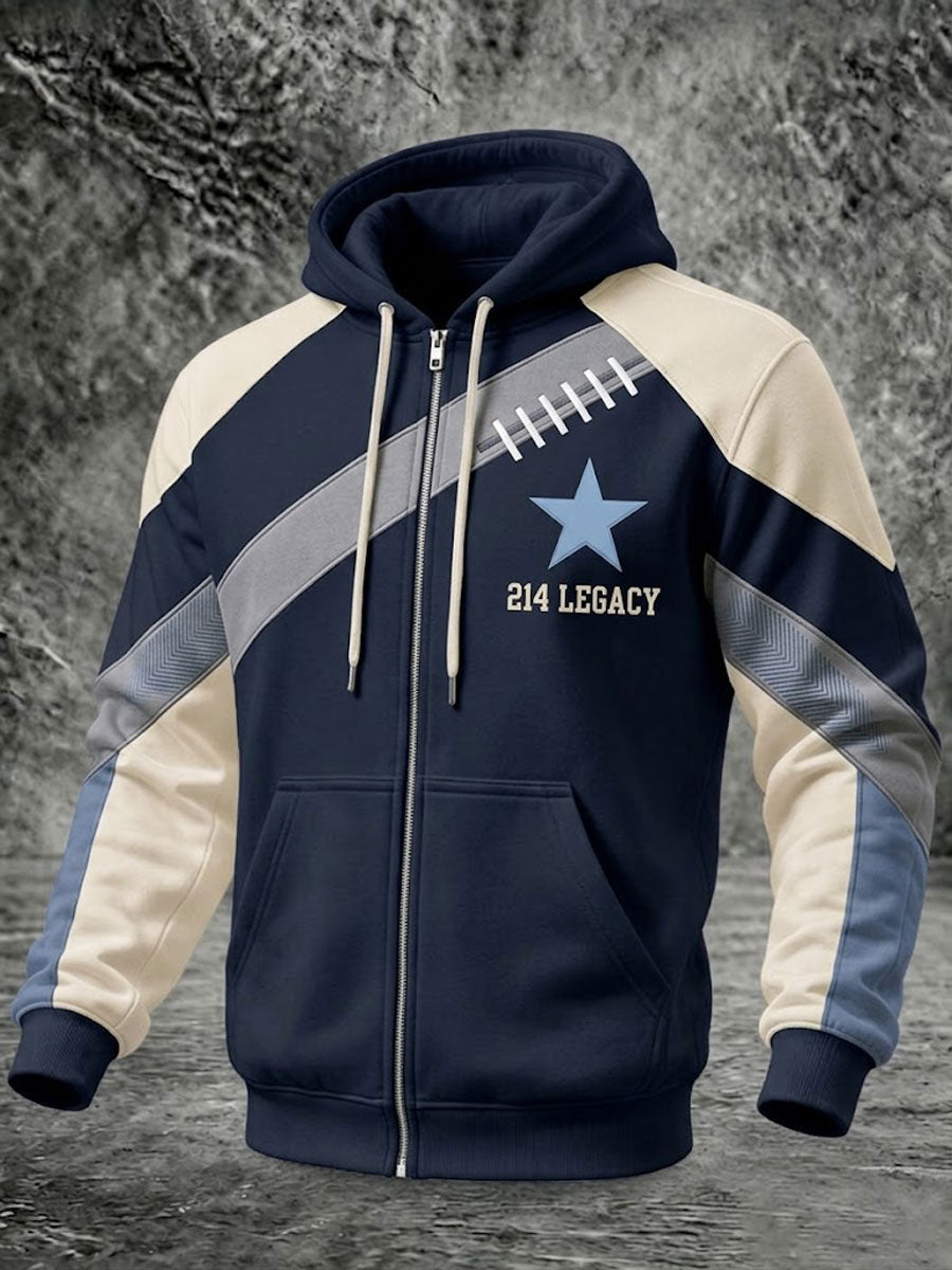 Men's University Team Football Printed Zipper Hoodie
