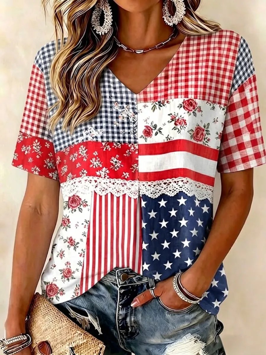 Women's U.S. 250th Anniversary Printed V-Neck T-Shirt