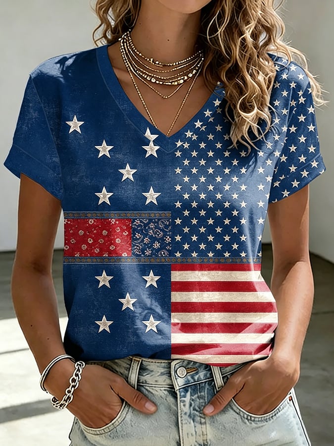 Women's casual retro American 250th  T-shirt