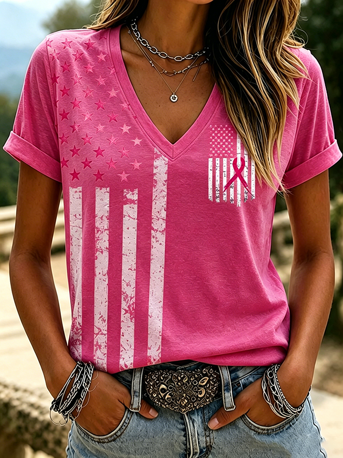 Women'S Breast Cancer Awareness Printed Casual T-Shirt