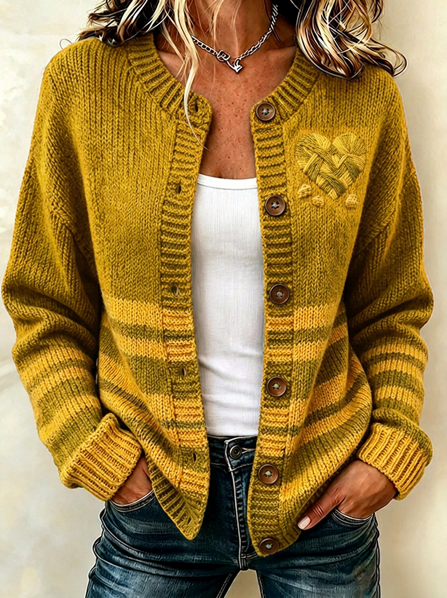 Women's Green Bay Packers Heart Logo Striped Knitted Cardigan