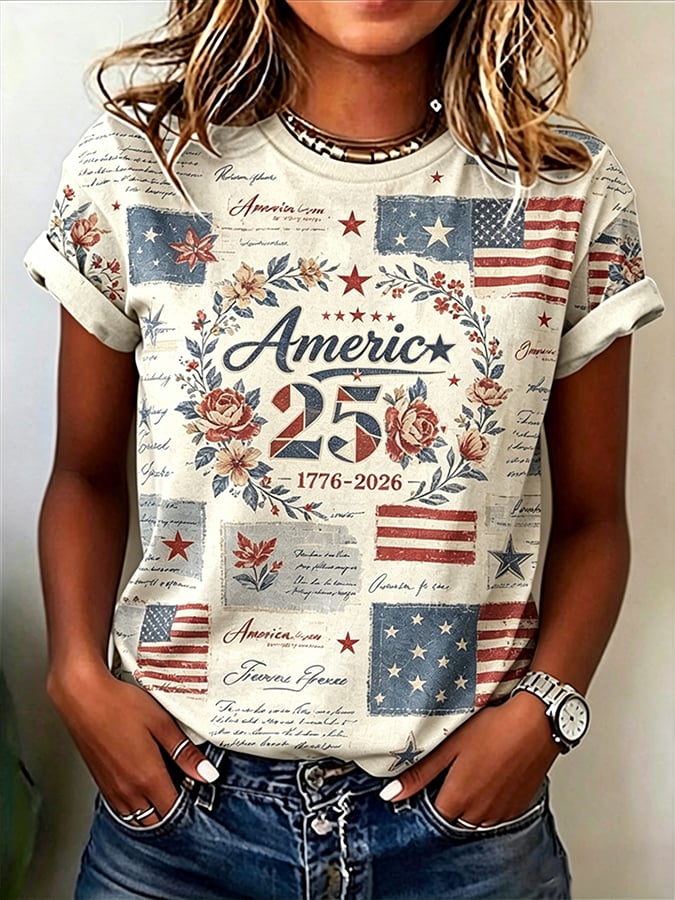 Women'S Casual Short-Sleeve T-Shirt With U.S. 250th Anniversary Print