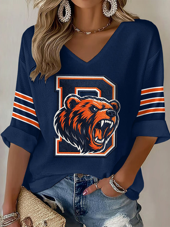 Women'S Football Print Waffle Top