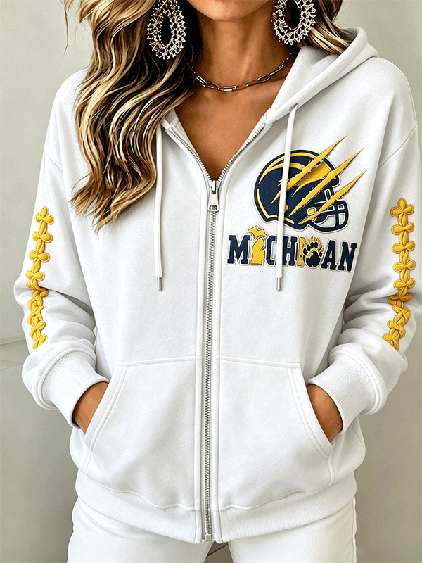 Women's Football Sports Outdoor Printed Zipper Hoodie