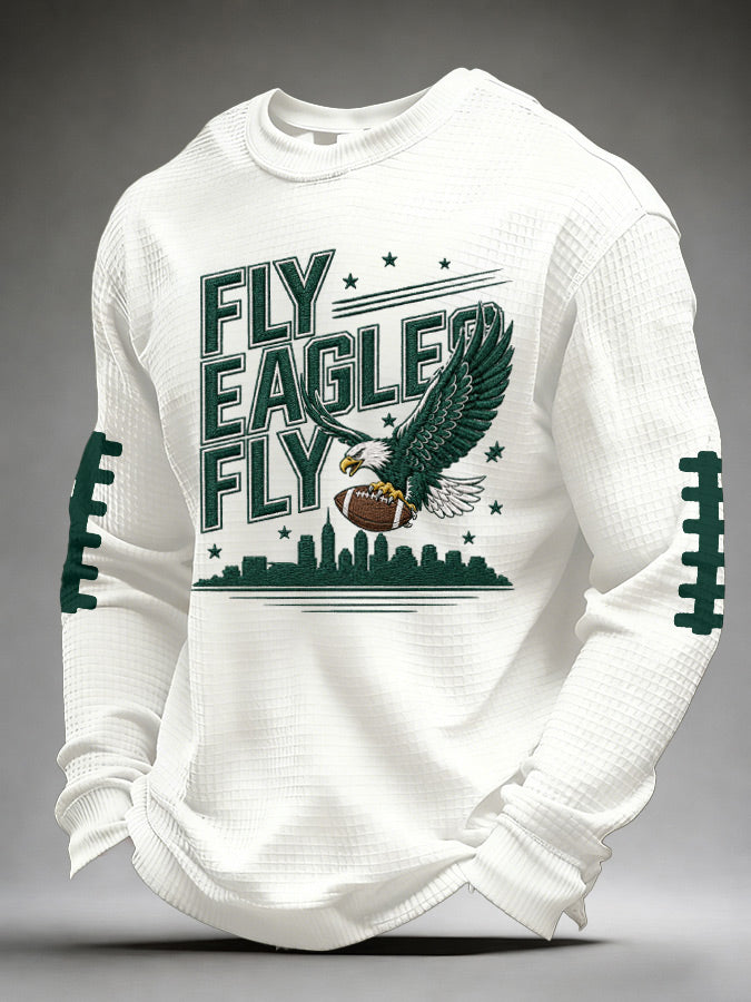 Men's Football Fan Round Neck Waffle Sweatershirt