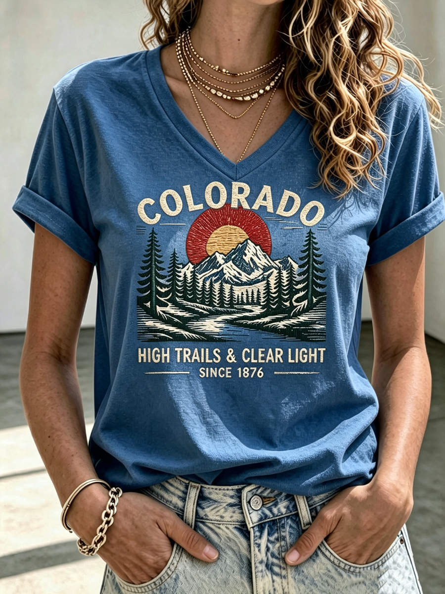 Women'S Colorado Strong Vintage Rocky Mountains Graphic V Neck Top
