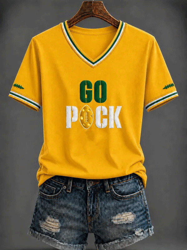 Women's Football Printed V-neck T-shirt