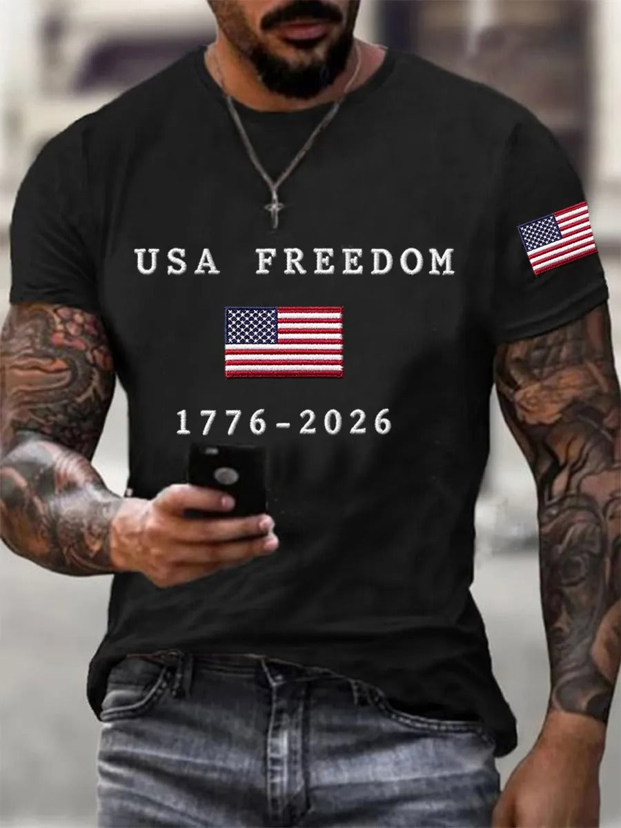 Men's American Free American Flag Printed Casual Independence Day Patriotic T-shirt