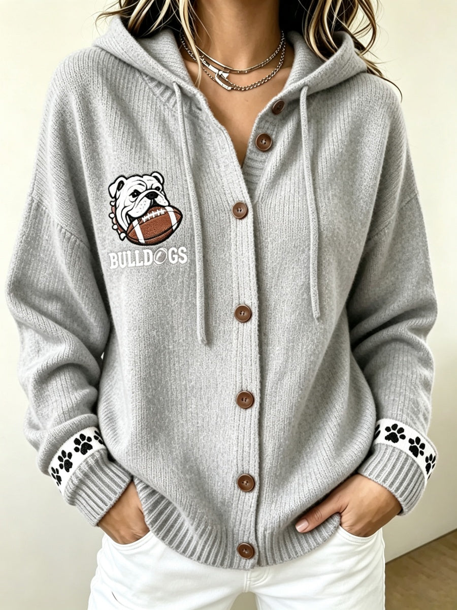 Women's Football Print Hooded Knit Sweatshirt