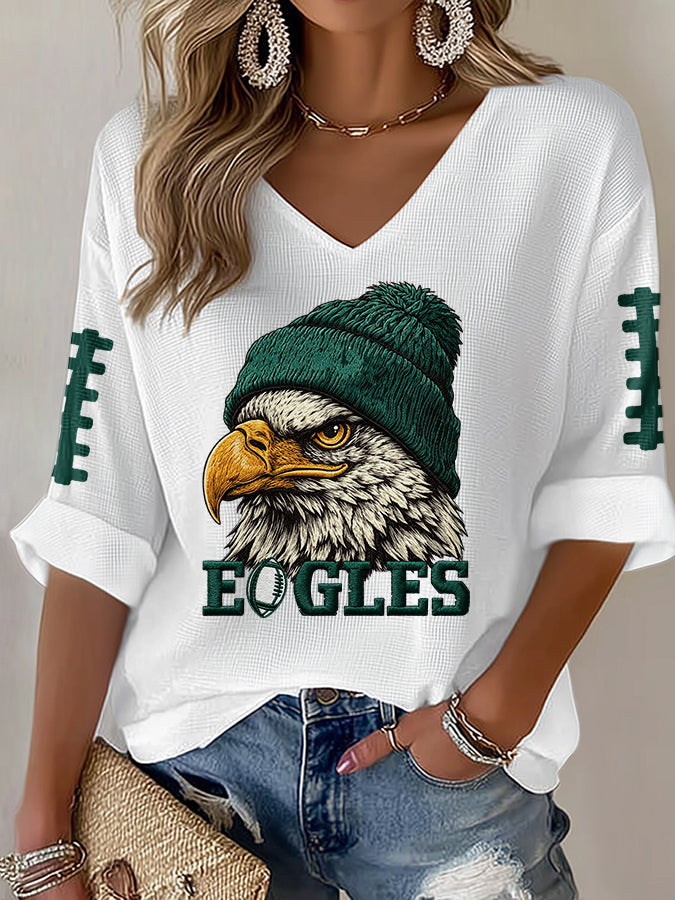 Women'S Football Print Waffle  Top
