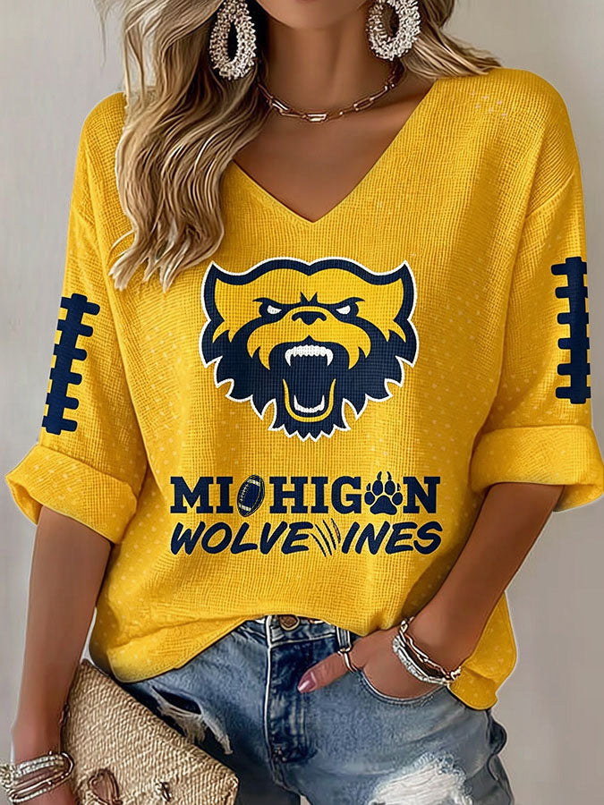 Women'S Football Print Waffle Top