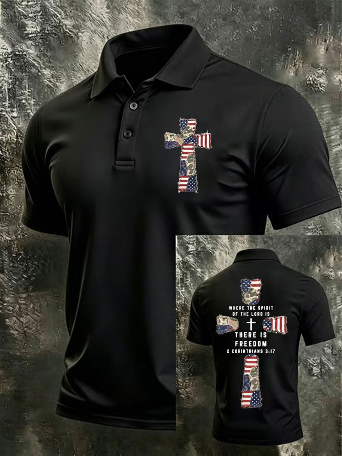 Men'S America Flag Print Casual Polo Shirt