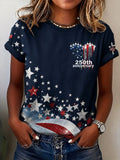 Women's 250th Anniversary Vintage Flag & Cross Print Casual T-Shirt