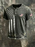 Men'S Casual American 250 Founding Celebration Washed Cotton Linen Henry Button Top