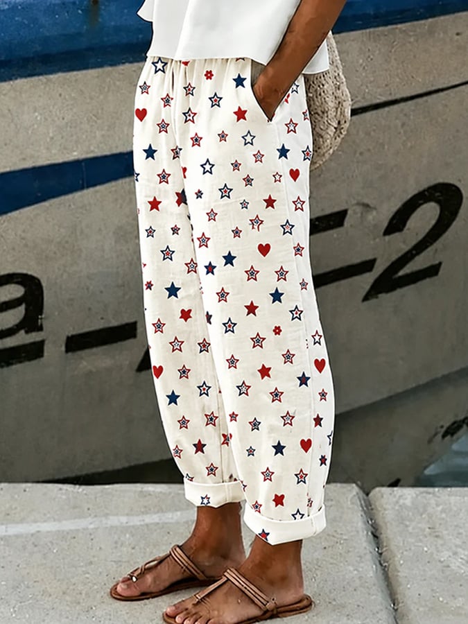 Women's Retro America 250th Anniversary Print Casual Pants