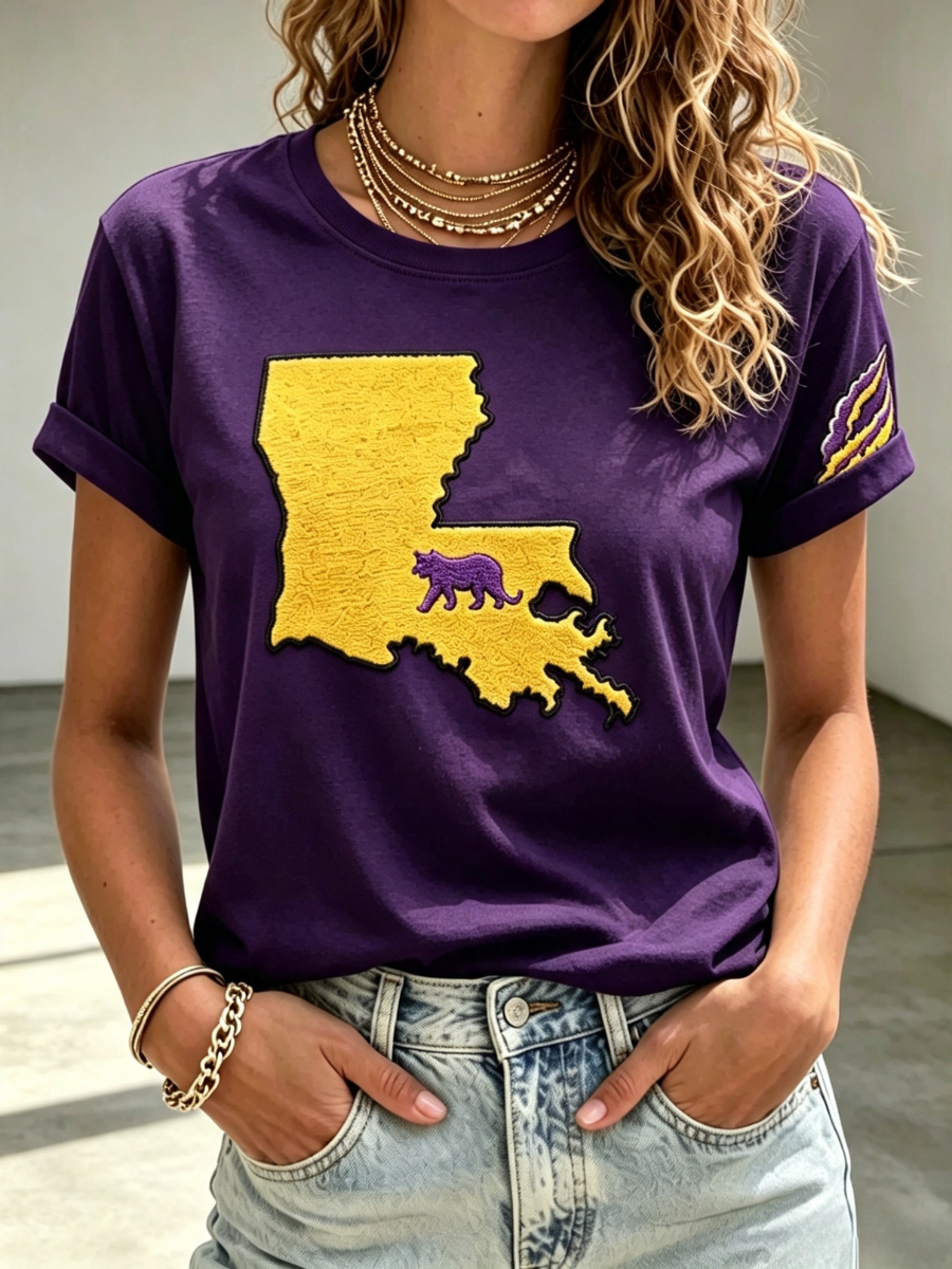 Women'S Rugby Printed Round Neck Short Sleeved T-Shirt
