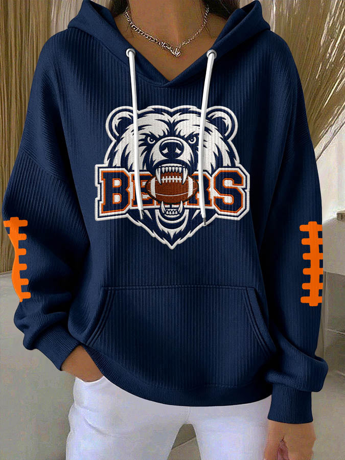 Women'S Football Print Hooded Sweatshirt
