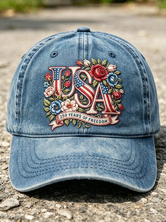 Unisex 250th Anniversary America 1776-2026 Flower Art Print Casual Hat