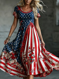 Women's Retro 250th Anniversary Flower Art Printed Dress