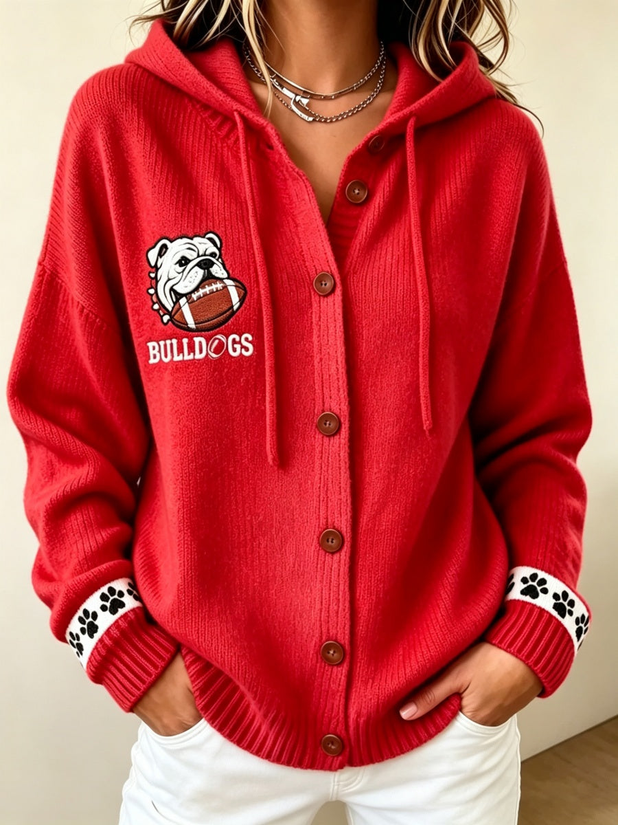 Women's Football Print Hooded Knit Sweatshirt