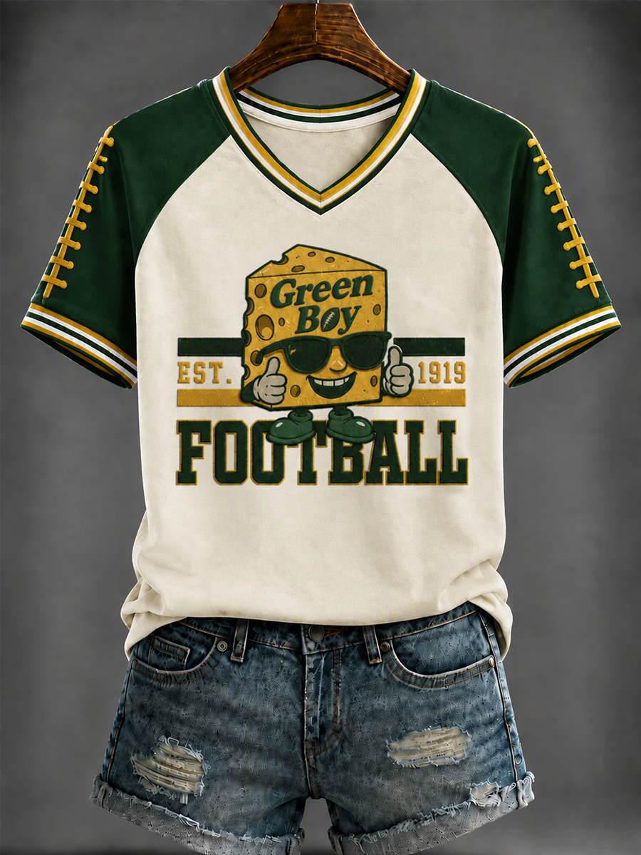 Women'S Football Fan V-Neck Printed T-Shirt