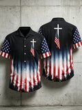 Men's USA Flag Hawaiian Shirt Cross Patriotic American Faith Shirt