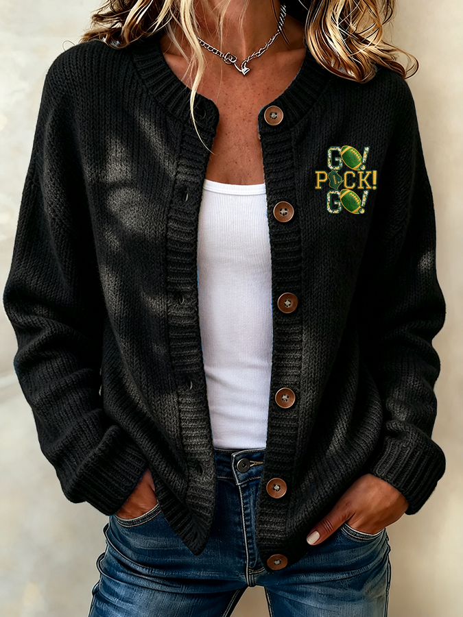 Women'S Casual Football Print Knitted Cardigan Top