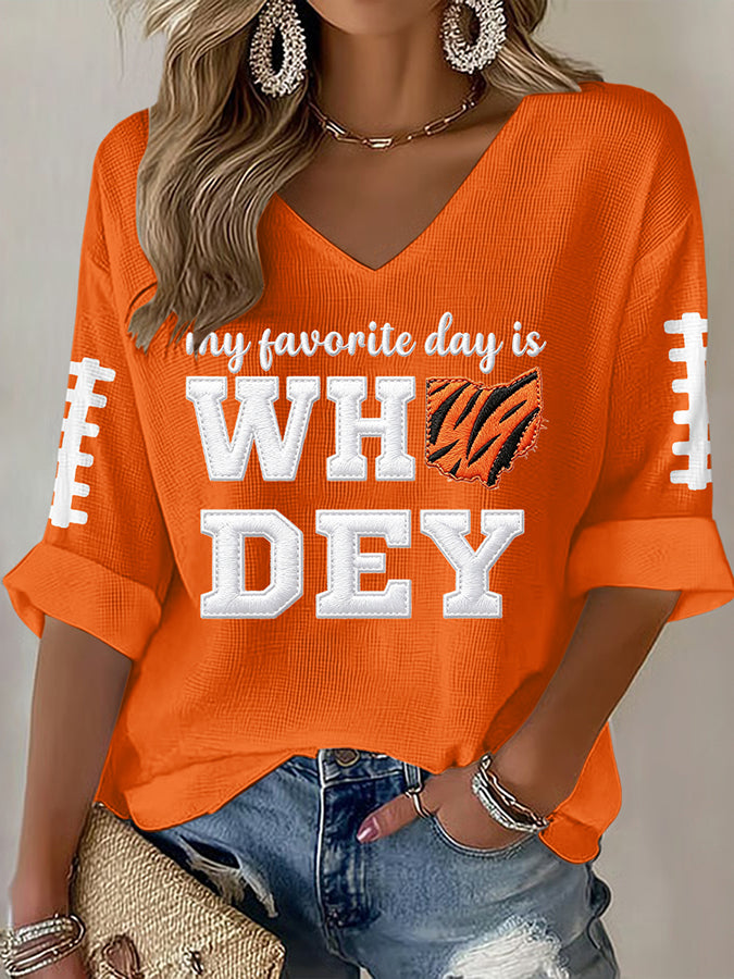 Women'S Football Print Waffle Top