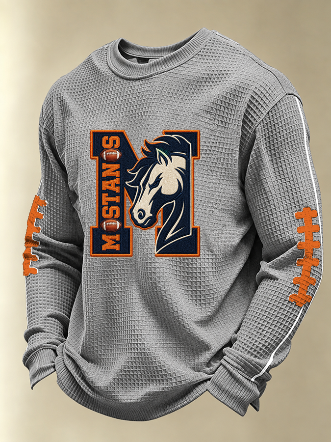 Men'S Football Fan Casual Long Sleeved Waffle Top