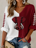 Women'S Football Patterned Waffle V-Neck Top