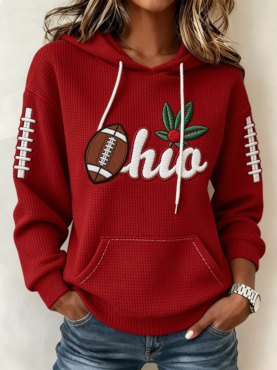 Women's Football Print Waffle Hooded Sweatshirt