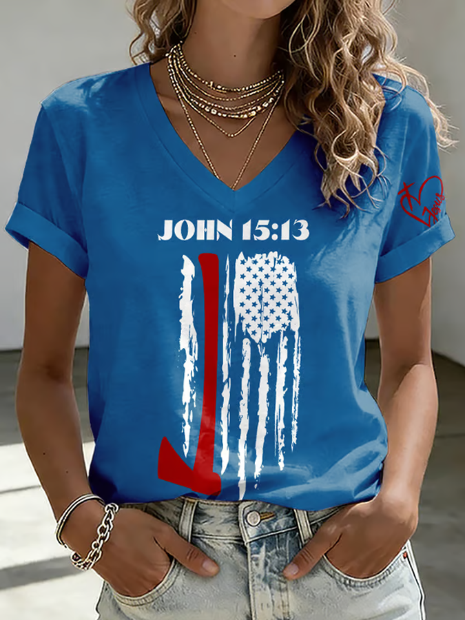 Wilderness Eagle Cross Faith Through The Fire V Neck Short Sleeve Vintage T-Shirt