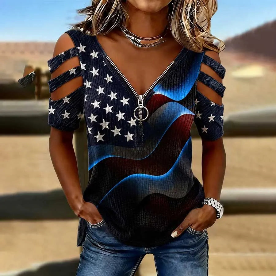 Women's American Flag Print Casual Top