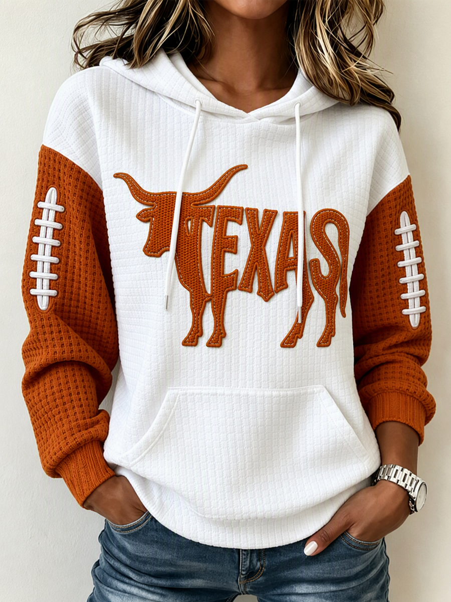 Women's Football Print Waffle Hooded Sweatshirt