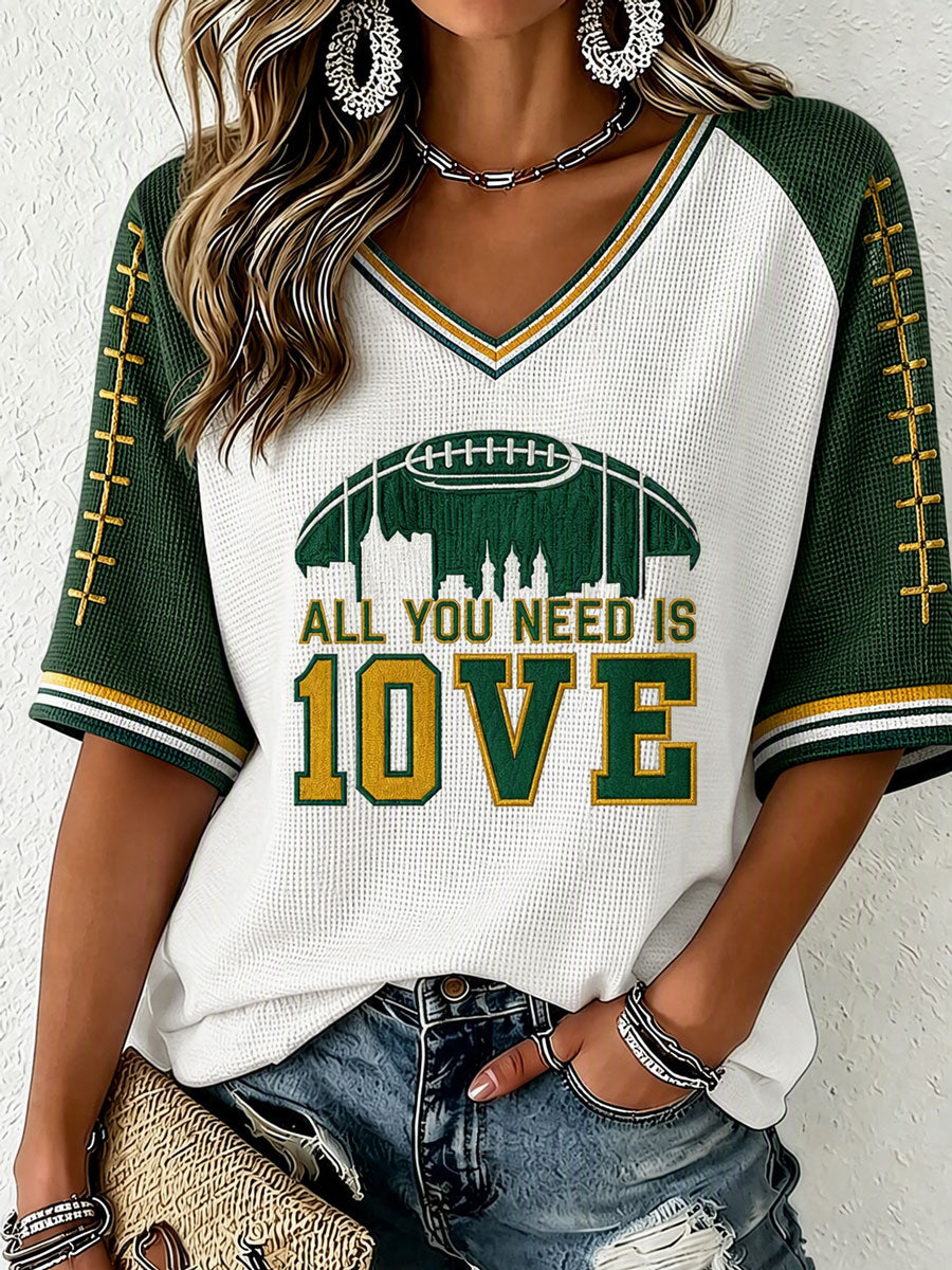 Women's Football Print Waffle Top