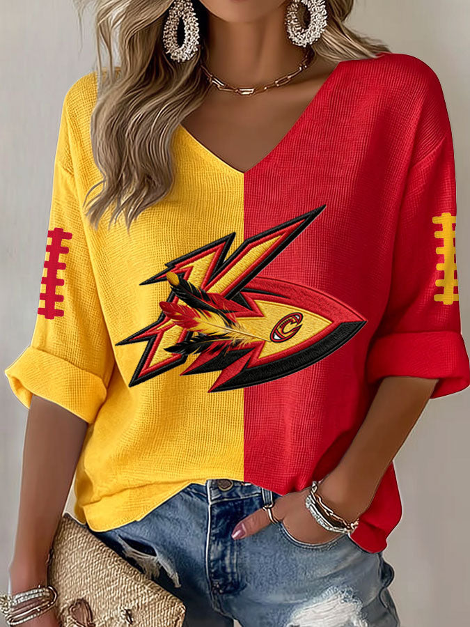 Women'S Football Print Waffle Top
