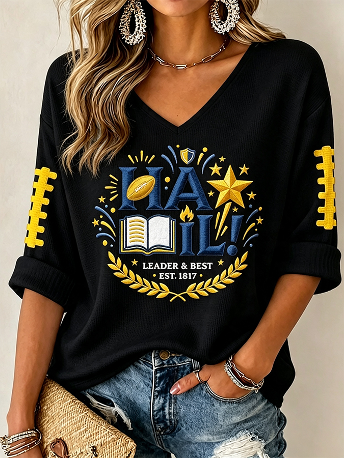 Women'S Football Print Waffle Top