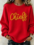 Women's Football Print Crew Neck Check Sweatshirt