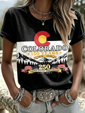 Women'S Casual COLORADO STRONG Mountain Fire Printed Round Neck Casual Short Sleeved T-Shirt