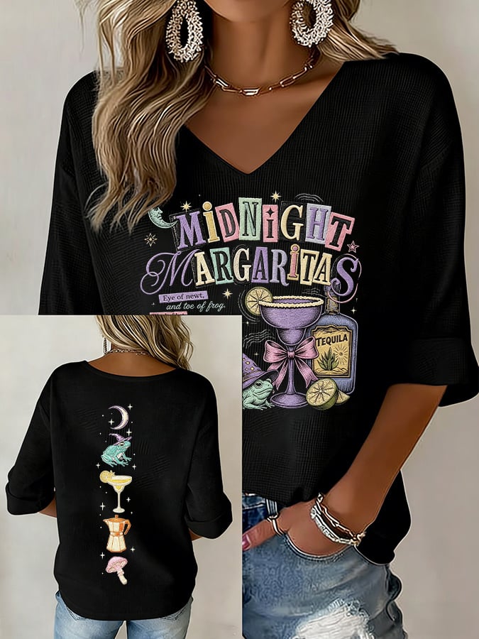 Women's Midnight Margaritas Print V Neck Top