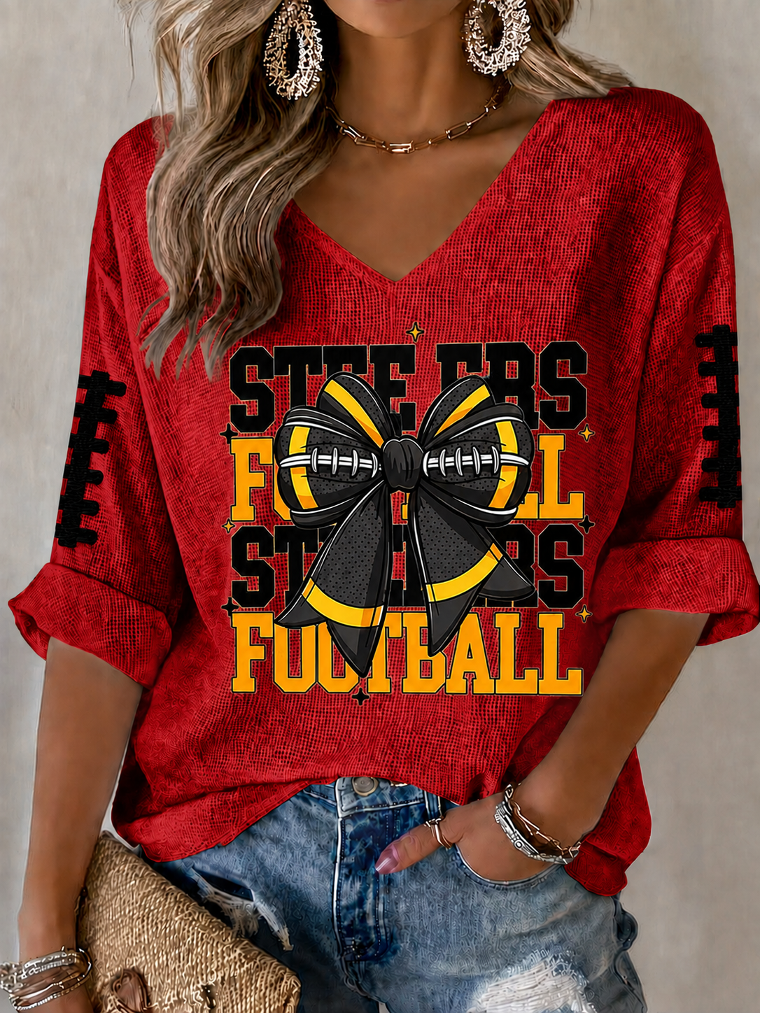 Women'S Football Print Waffle Top