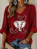 Women'S Football Print Waffle  Top