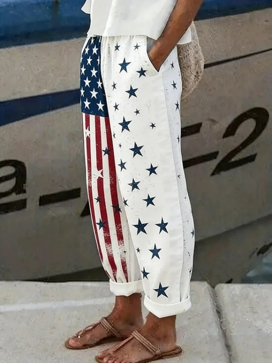 Women Striped Long Pants Vintage Spring/Fall Trousers