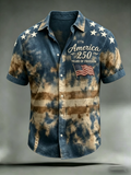 Men'S Casual 250Th Anniversary Commemorative Flag Gradient Personalized Print Lapel Shirt