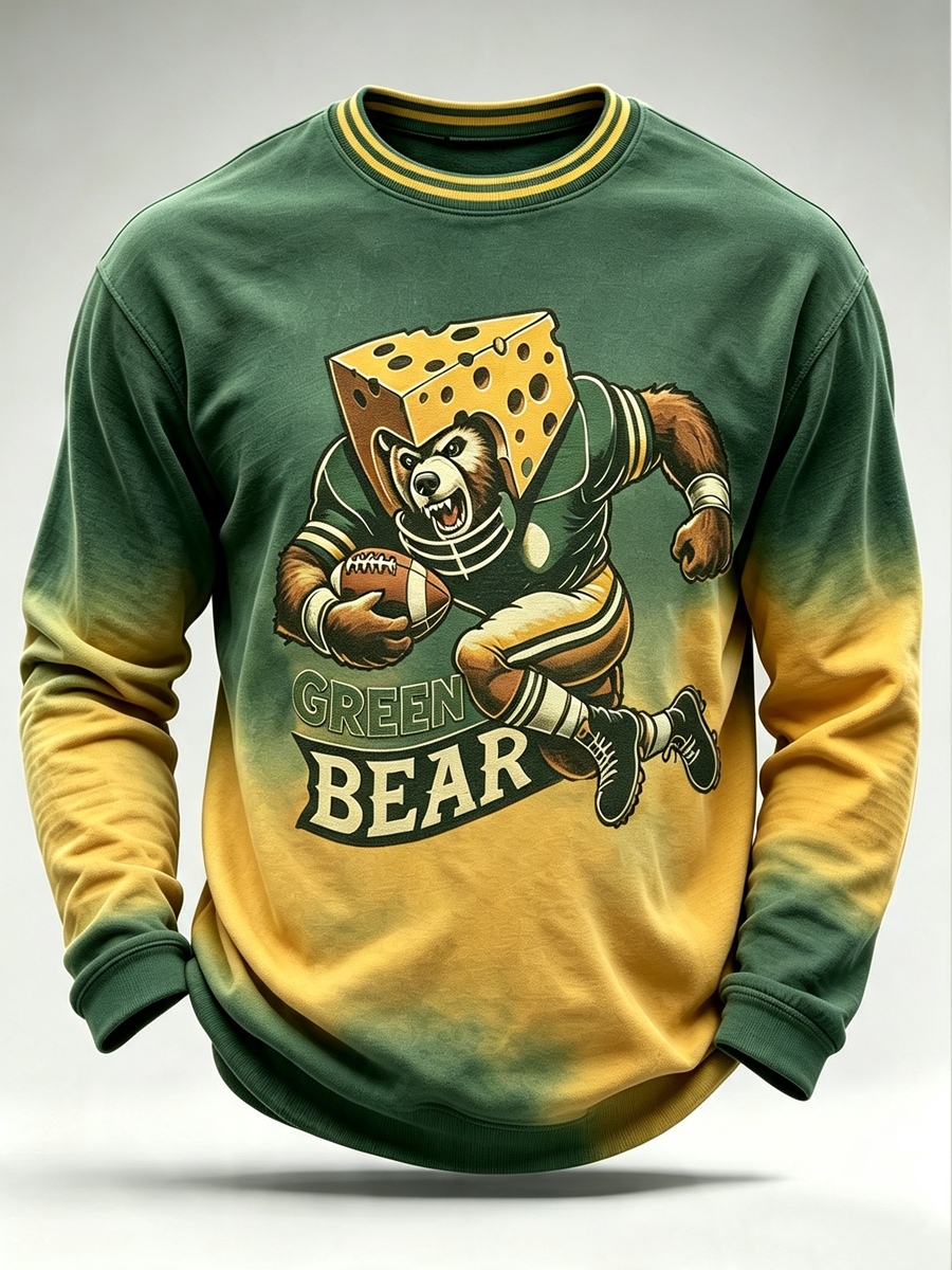 Men'S Fan Printed Round Neck Long Sleeved Sweatshirt