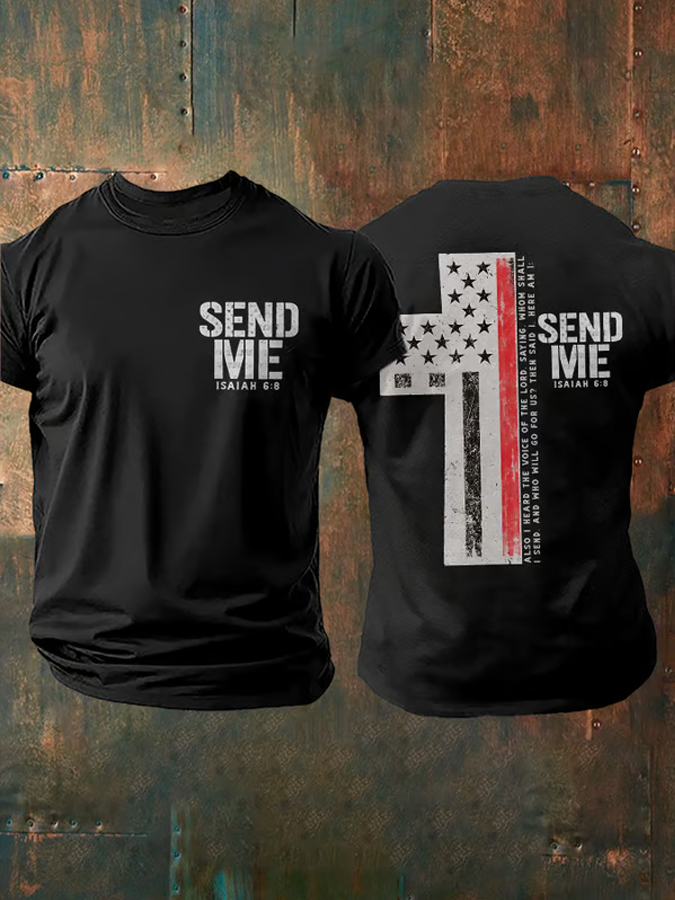 Mountain Cross In Memory Of The Fallen Short Sleeve Tee With Sleeve Cross Print