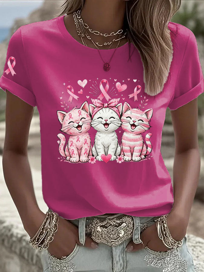 Women'S Breast Cancer Awareness Print Casual T-Shirt