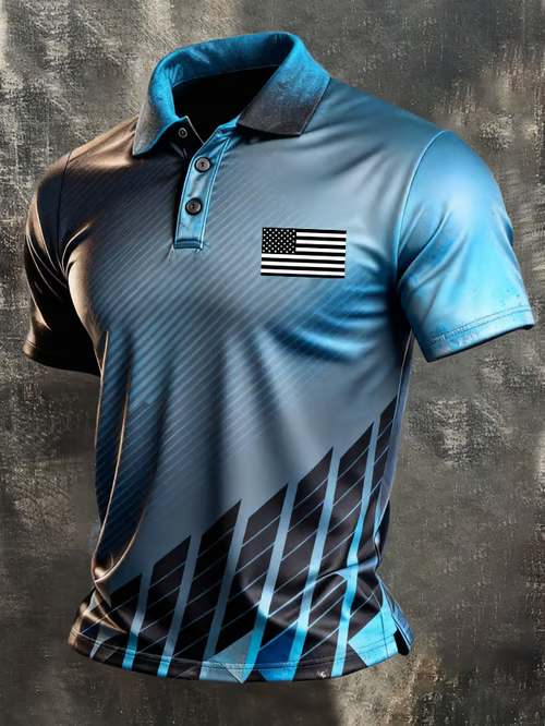 Men'S American Flag Print Casual Polo Shirt