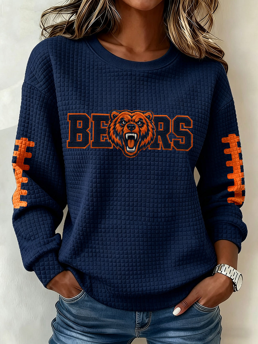 Women'S Football Fan Waffle Long Sleeved Round Neck Sports Shirt